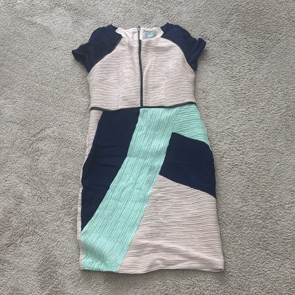 Maeve Navy and Mint Colorblock Mini Dress